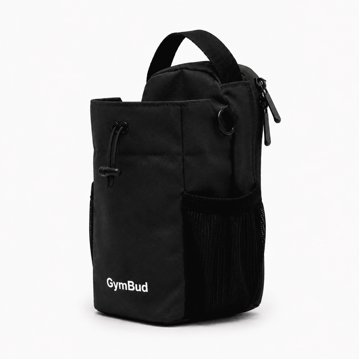 GymBud magnetische Gym Bag Shadow Black mit Tragegriff und Netzfach, Seitenansicht